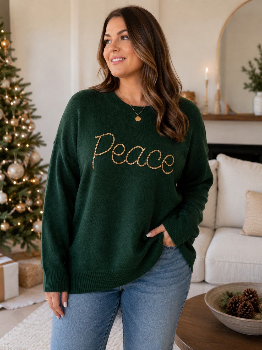 Vince Camuto Peace Sweater XL Green Holiday Pullover Soft Cozy Oversized NWT